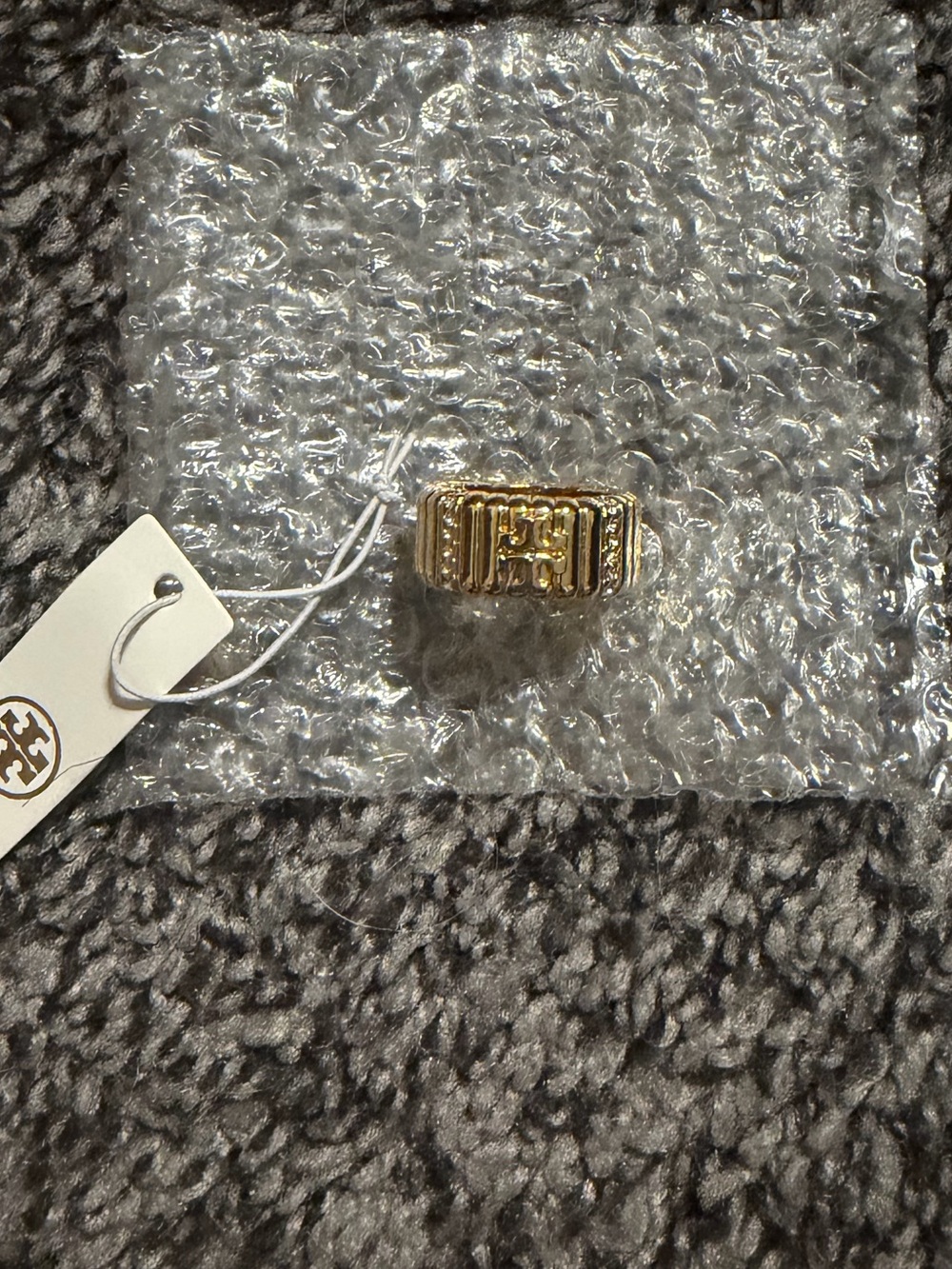 Tory Burch Gold Logo Signet Ring - Size 7